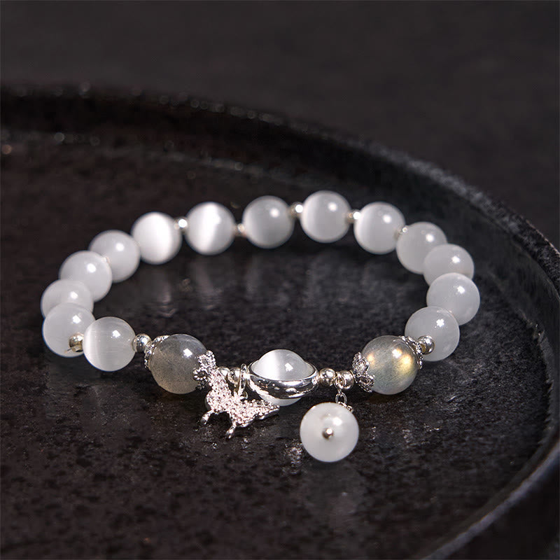 Wear FengShui Cat's Eye Moonstone Butterfly Star Charm Support Bracelet