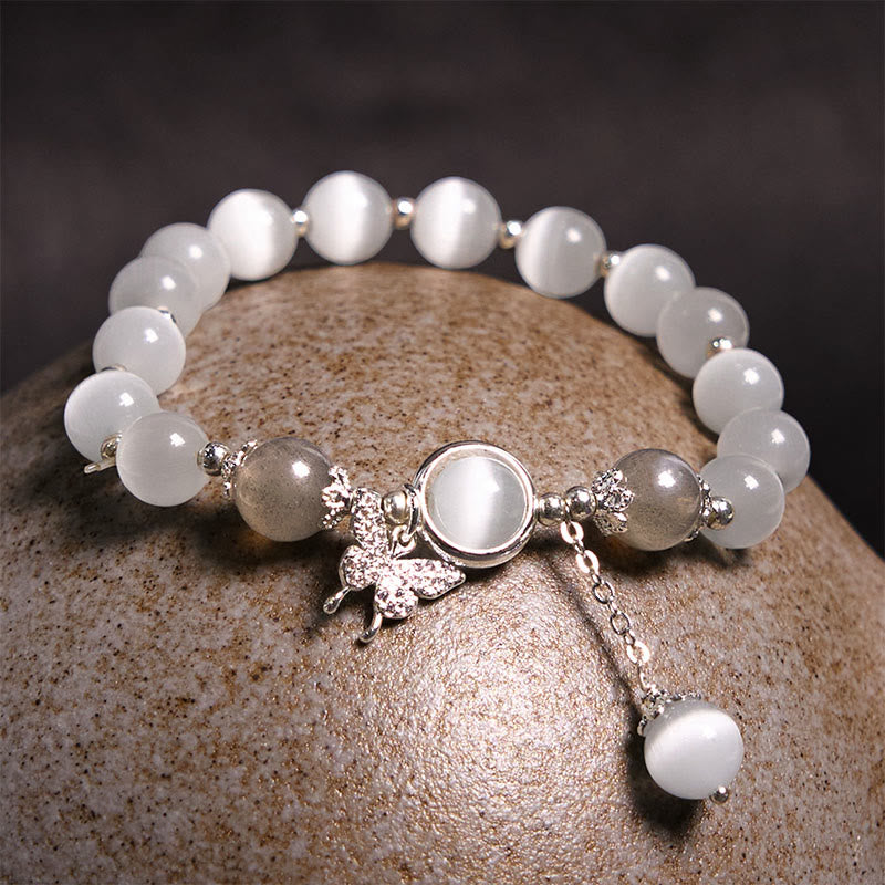 Wear FengShui Cat's Eye Moonstone Butterfly Star Charm Support Bracelet