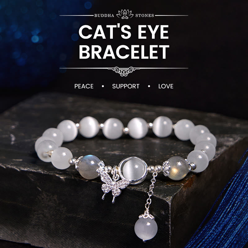 Wear FengShui Cat's Eye Moonstone Butterfly Star Charm Support Bracelet