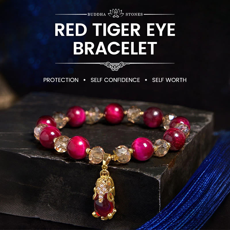 Wear FengShui Red Tiger Eye PiXiu Fox Protection Self Confidence Bracelet