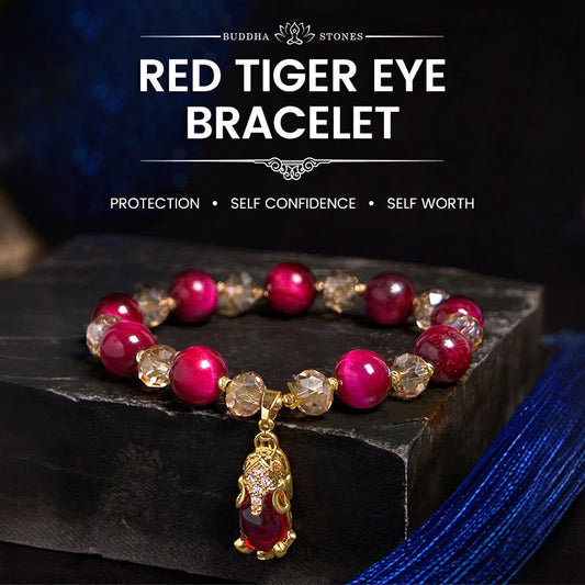 Wear FengShui Red Tiger Eye PiXiu Fox Protection Self Confidence Bracelet