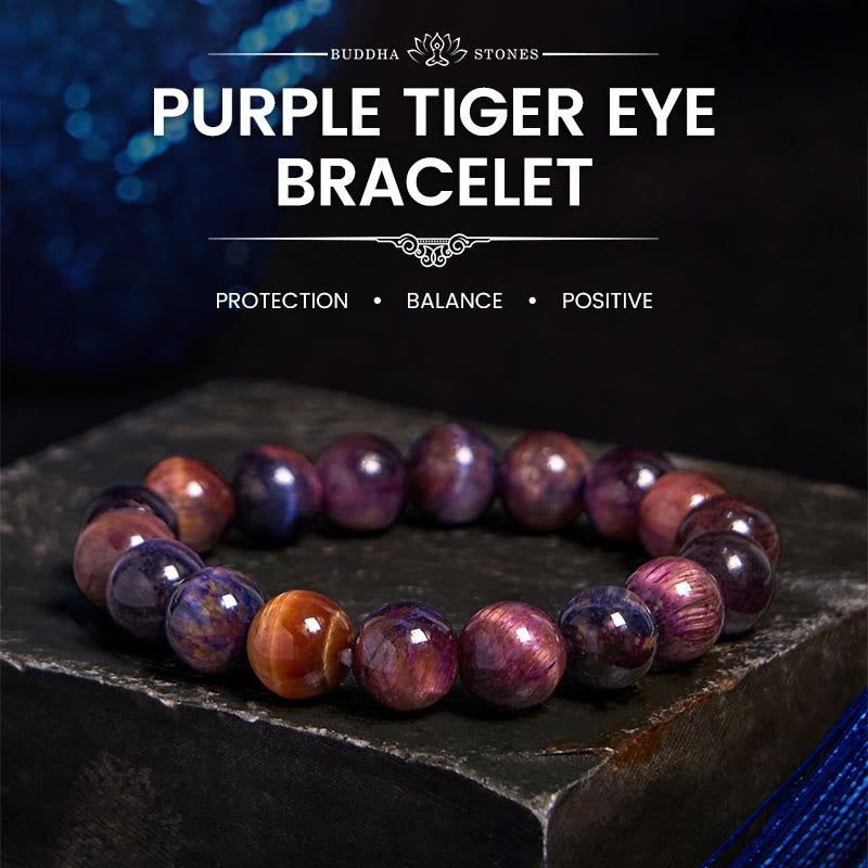 Wear FengShui Natural Purple Tiger Eye Protection Strength Bracelet
