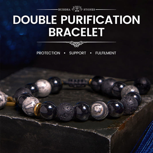 Wear FengShui Black Obsidian Lava Rock Stone Yin Yang Strength Bracelet
