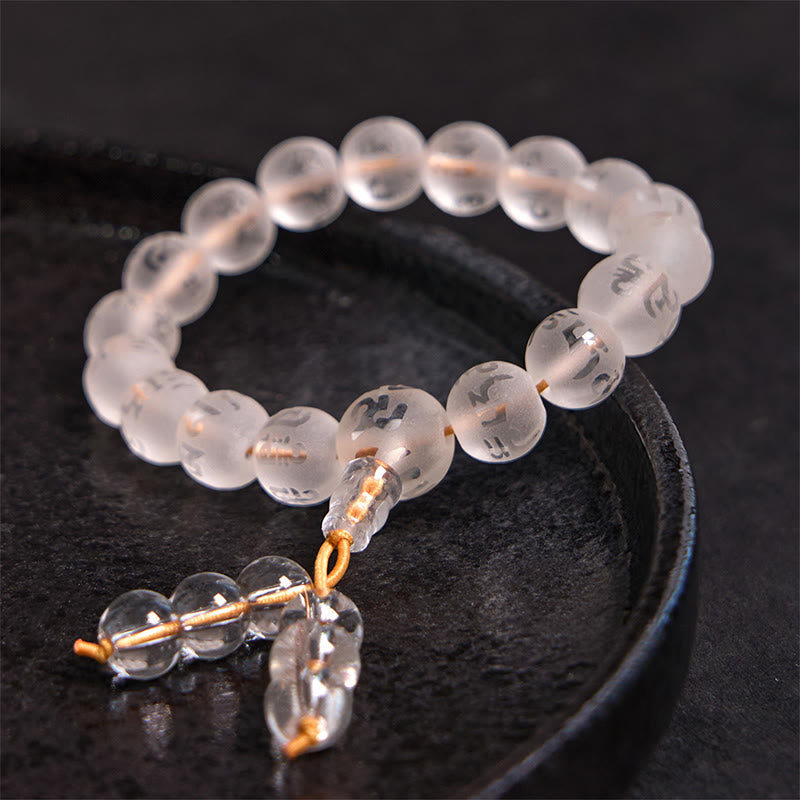 Wear FengShui Tibet White Crystal Black Onyx Om Mani Padme Hum Meditation Bracelet