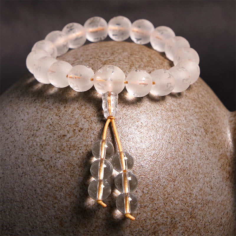 Wear FengShui Tibet White Crystal Black Onyx Om Mani Padme Hum Meditation Bracelet