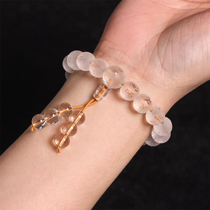 Wear FengShui Tibet White Crystal Black Onyx Om Mani Padme Hum Meditation Bracelet