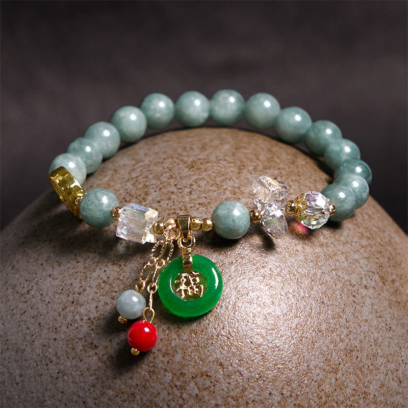 Wear FengShui Strawberry Quartz Jade Fu Character Charm Healing Bracelet
