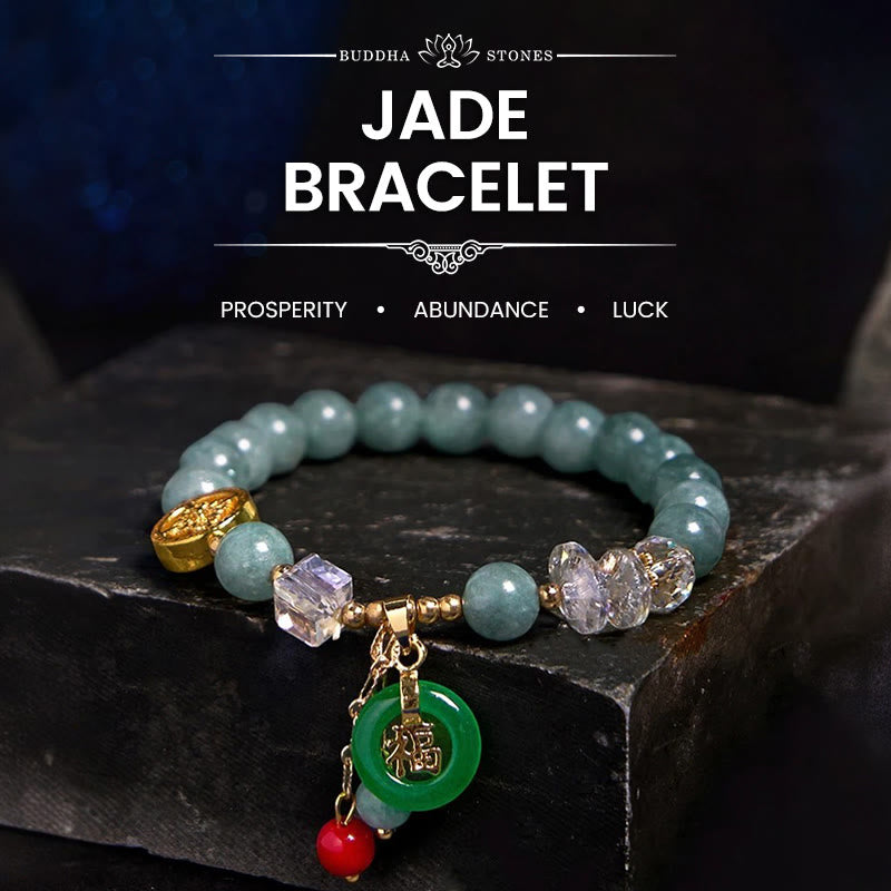 Wear FengShui Strawberry Quartz Jade Fu Character Charm Healing Bracelet