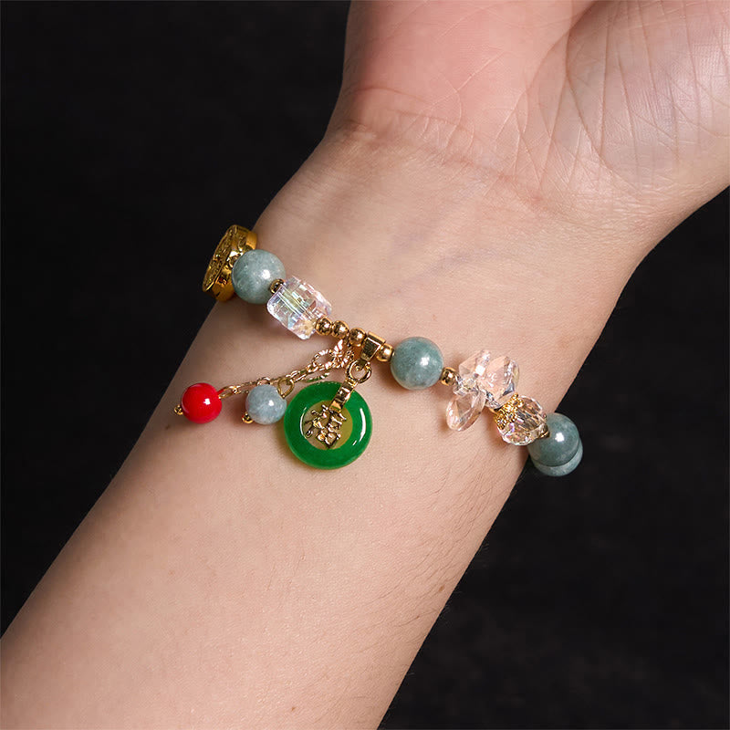 Wear FengShui Strawberry Quartz Jade Fu Character Charm Healing Bracelet