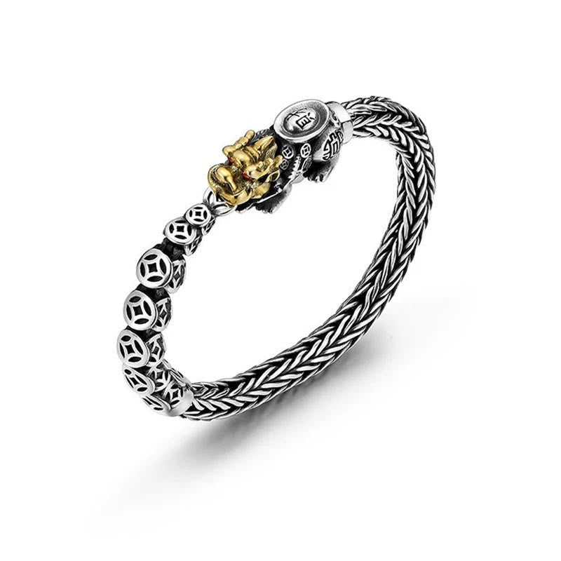 Wear FengShui 925 Sterling Silver PiXiu Copper Coins Ingot Wealth Bracelet Bangle
