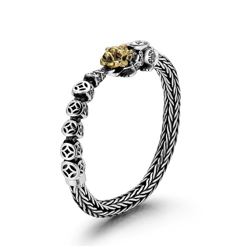 Wear FengShui 925 Sterling Silver PiXiu Copper Coins Ingot Wealth Bracelet Bangle