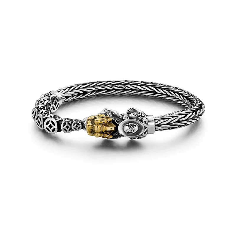 Wear FengShui 925 Sterling Silver PiXiu Copper Coins Ingot Wealth Bracelet Bangle