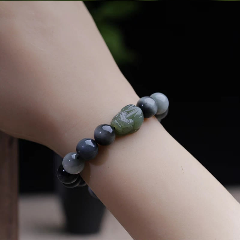 Wear FengShui Natural Eagle's Eye Stone Hetian Jade Pixiu Confidence Bracelet