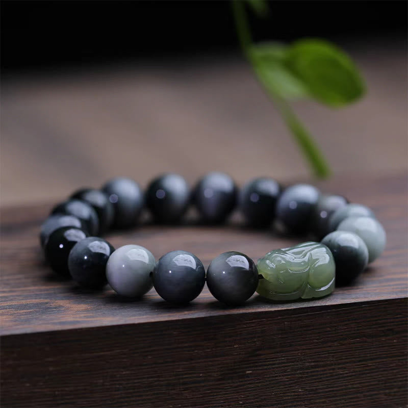 Wear FengShui Natural Eagle's Eye Stone Hetian Jade Pixiu Confidence Bracelet