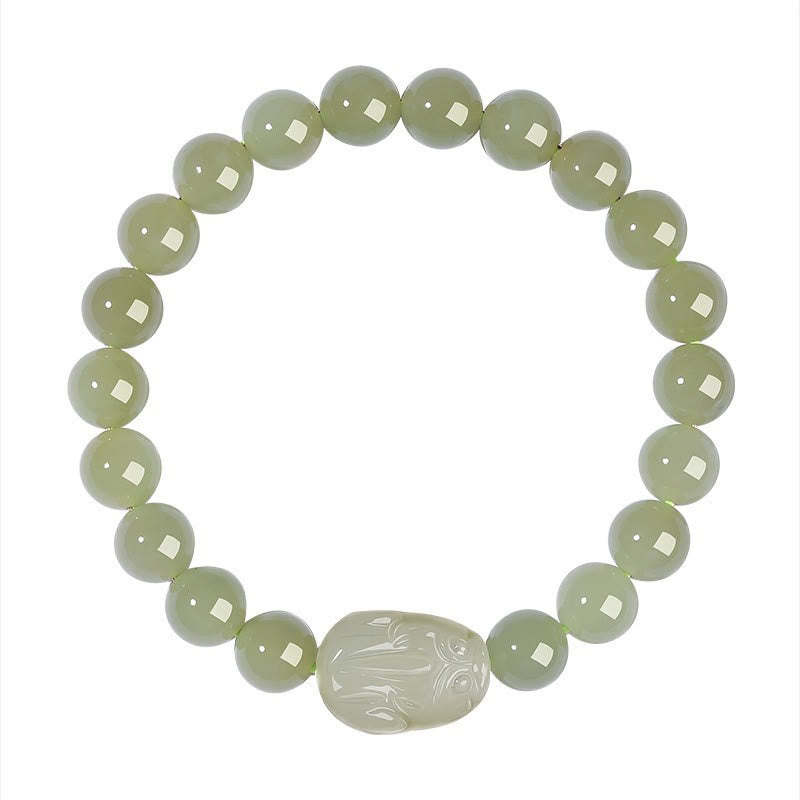 Wear FengShui Natural Hetian Jade PiXiu Carved Luck Bracelet