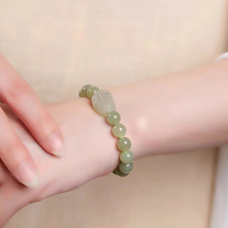 Wear FengShui Natural Hetian Jade PiXiu Carved Luck Bracelet