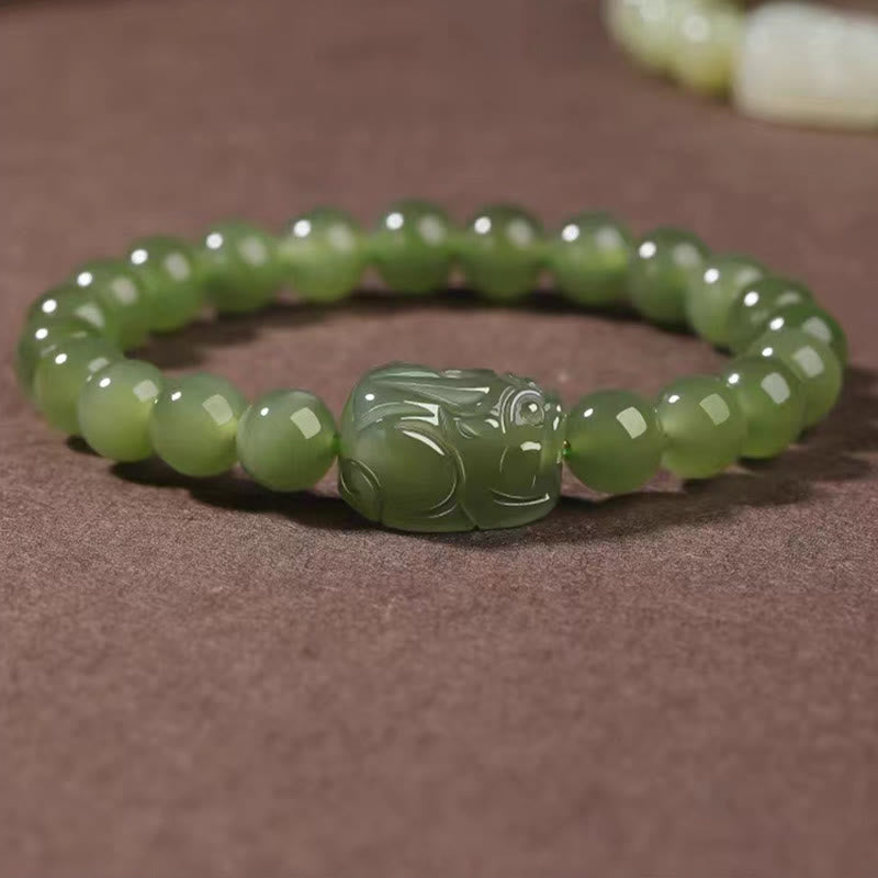 Wear FengShui Natural Hetian Jade PiXiu Carved Luck Bracelet