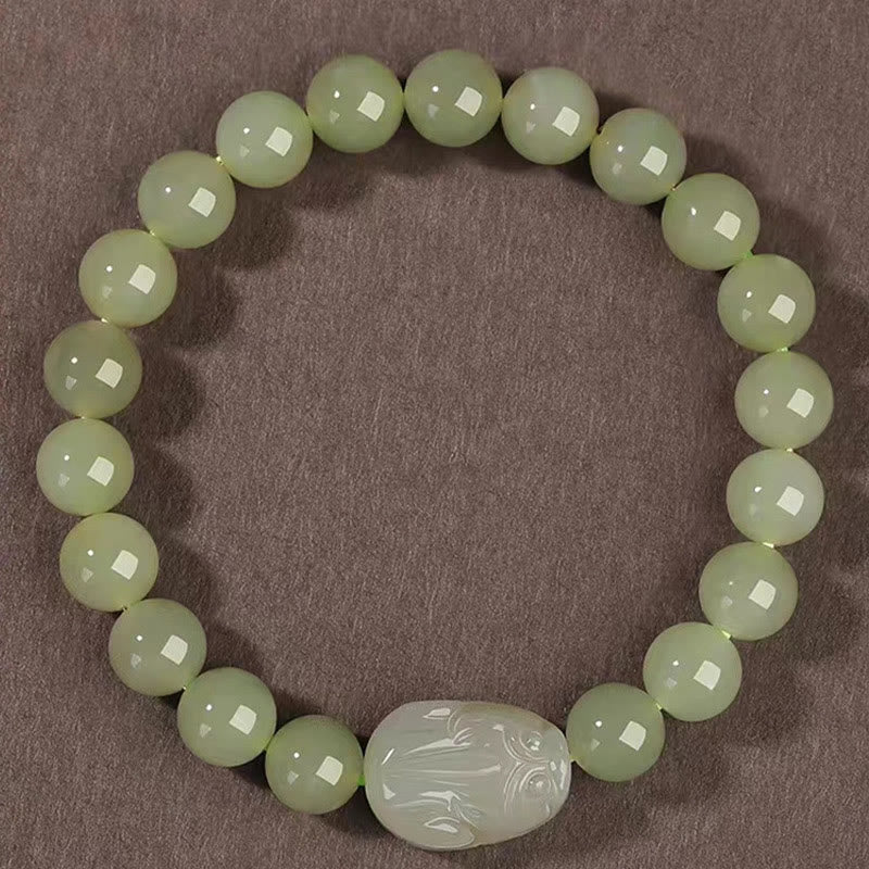 Wear FengShui Natural Hetian Jade PiXiu Carved Luck Bracelet