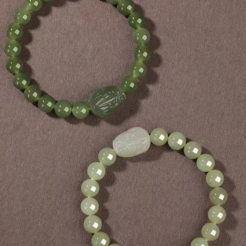 Wear FengShui Natural Hetian Jade PiXiu Carved Luck Bracelet