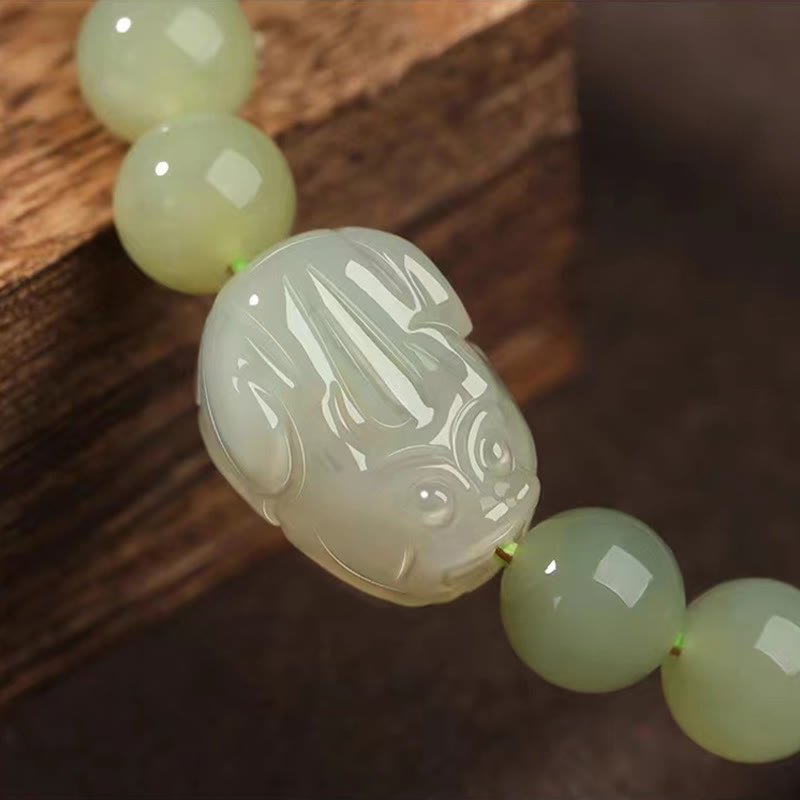 Wear FengShui Natural Hetian Jade PiXiu Carved Luck Bracelet