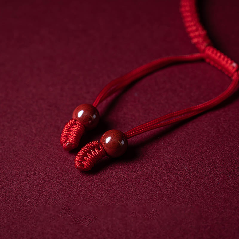 Wear FengShui Handmade Cinnabar Ruyi Handle Fu Character PiXiu Blessing Red String Braided Bracelet