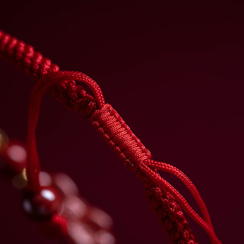 Wear FengShui Handmade Cinnabar Ruyi Handle Fu Character PiXiu Blessing Red String Braided Bracelet