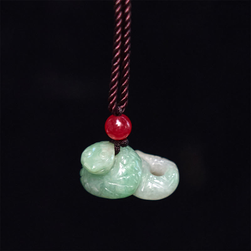 Wear FengShui Chinese Zodiac Year of the Snake Natural Jade Luck Necklace Pendant