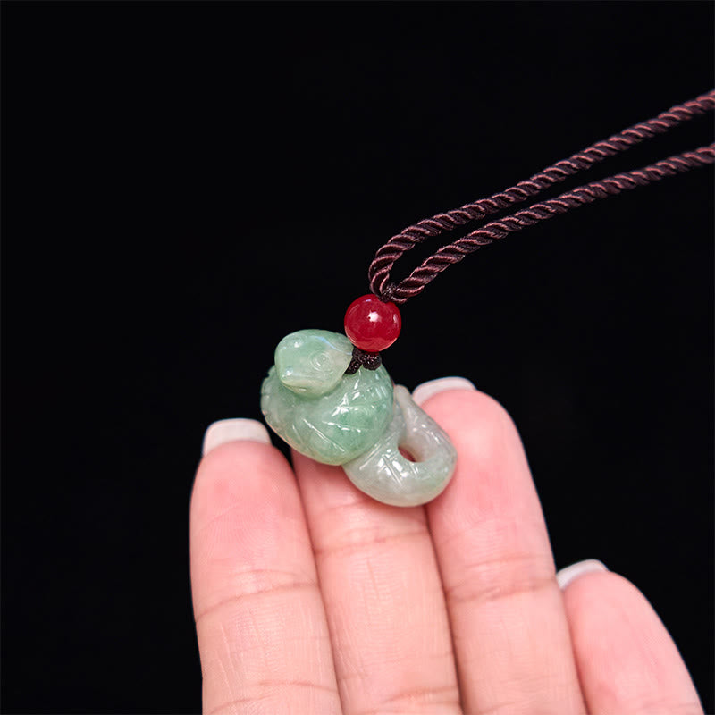 Wear FengShui Chinese Zodiac Year of the Snake Natural Jade Luck Necklace Pendant