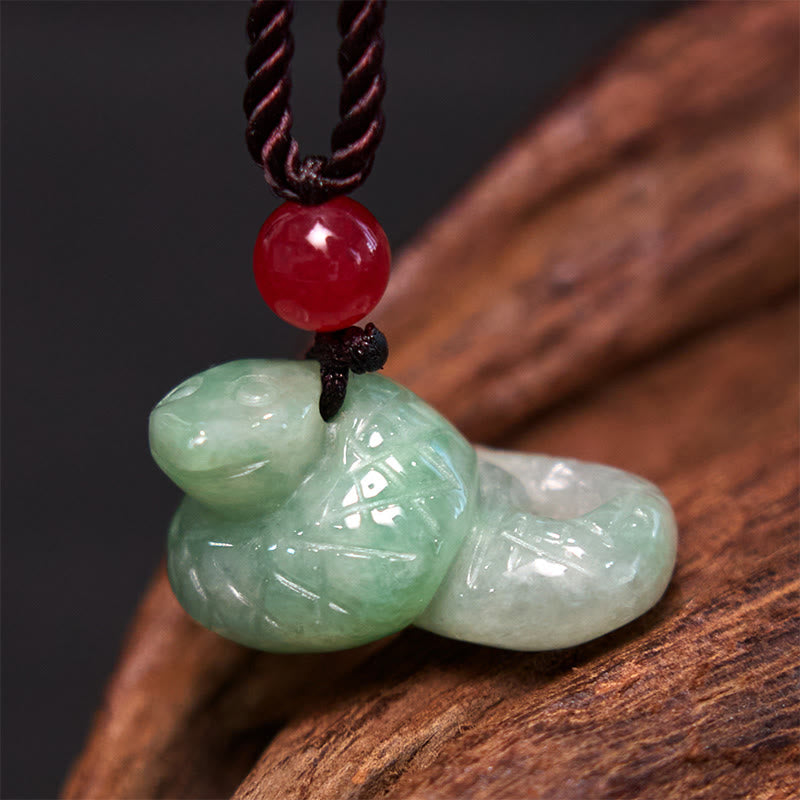 Wear FengShui Chinese Zodiac Year of the Snake Natural Jade Luck Necklace Pendant