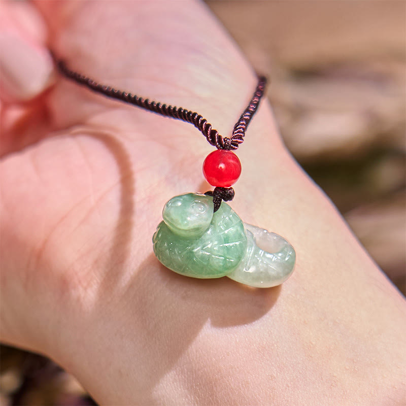 Wear FengShui Chinese Zodiac Year of the Snake Natural Jade Luck Necklace Pendant