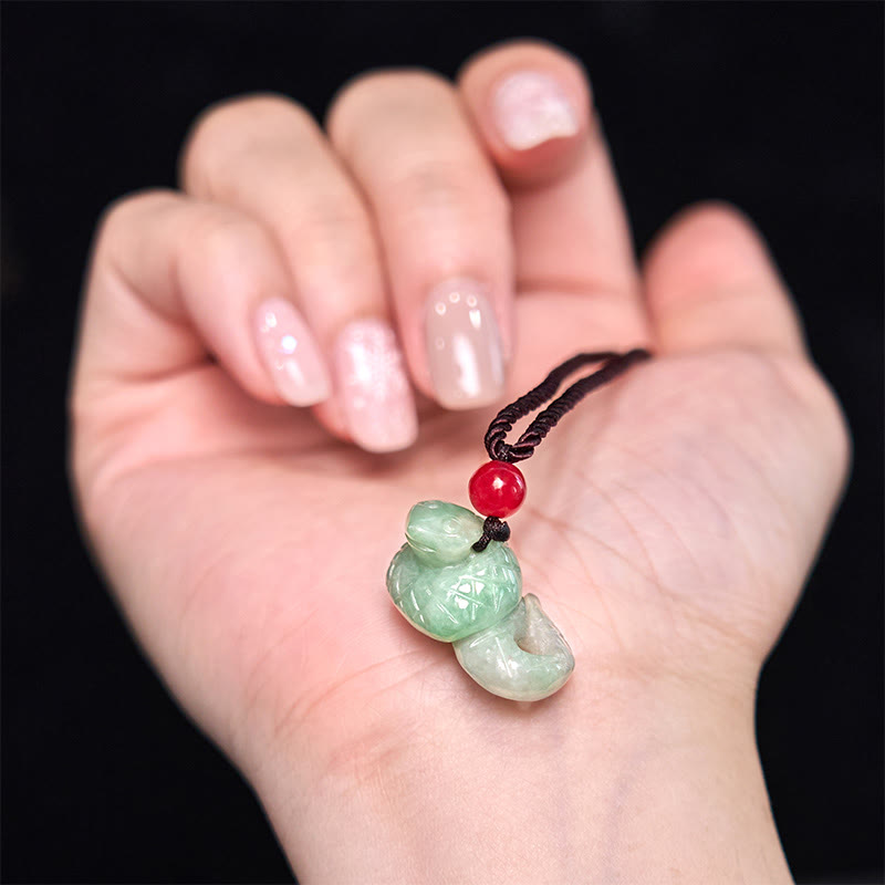 Wear FengShui Chinese Zodiac Year of the Snake Natural Jade Luck Necklace Pendant