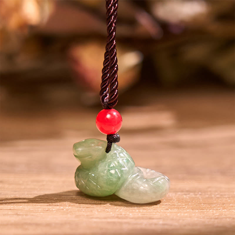 Wear FengShui Chinese Zodiac Year of the Snake Natural Jade Luck Necklace Pendant