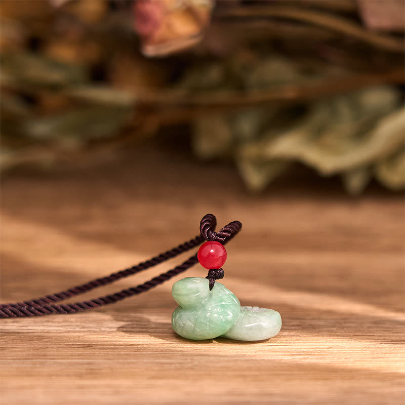 Wear FengShui Chinese Zodiac Year of the Snake Natural Jade Luck Necklace Pendant