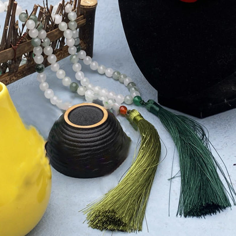 Wear FengShui 108 Mala Beads Natural Tianshan Jade Tassel Luck Bracelet