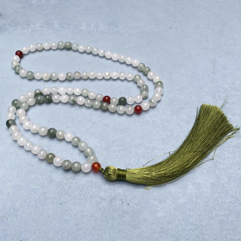 Wear FengShui 108 Mala Beads Natural Tianshan Jade Tassel Luck Bracelet
