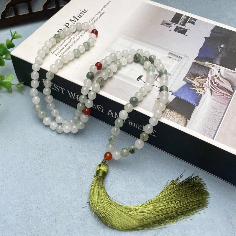Wear FengShui 108 Mala Beads Natural Tianshan Jade Tassel Luck Bracelet