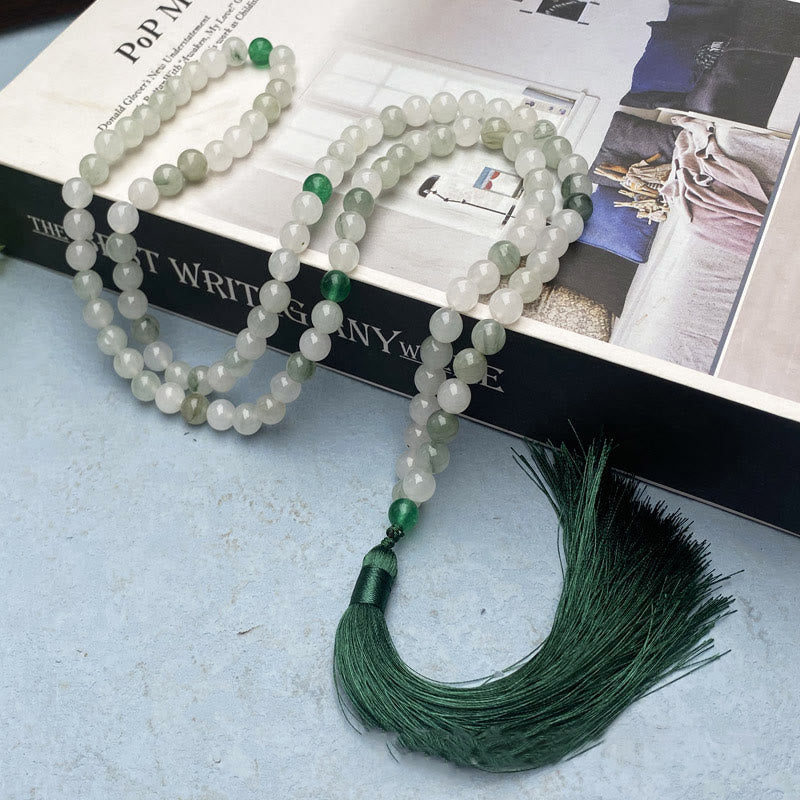 Wear FengShui 108 Mala Beads Natural Tianshan Jade Tassel Luck Bracelet