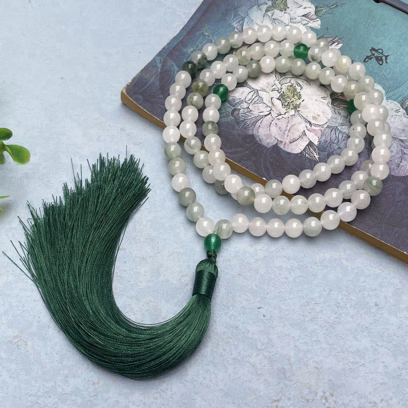 Wear FengShui 108 Mala Beads Natural Tianshan Jade Tassel Luck Bracelet