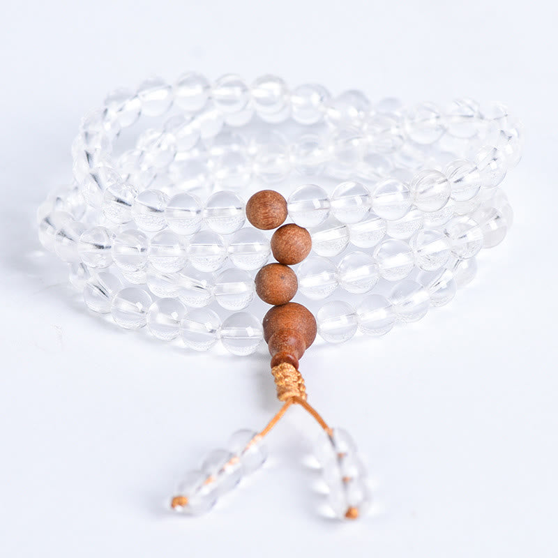 Wear FengShui 108 Mala Beads Natural Stone White Crystal Sandalwood Healing Bracelet