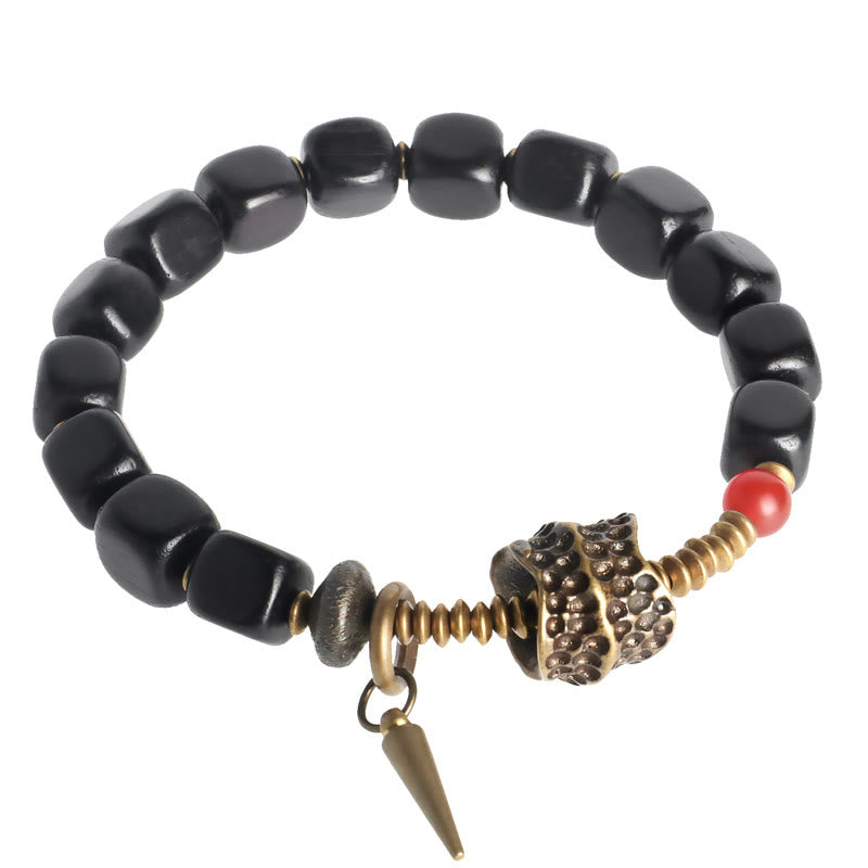 Wear FengShui Ebony Wood Copper Brass Red Agate Peace Bracelet