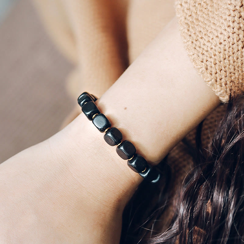 Wear FengShui Ebony Wood Copper Brass Red Agate Peace Bracelet