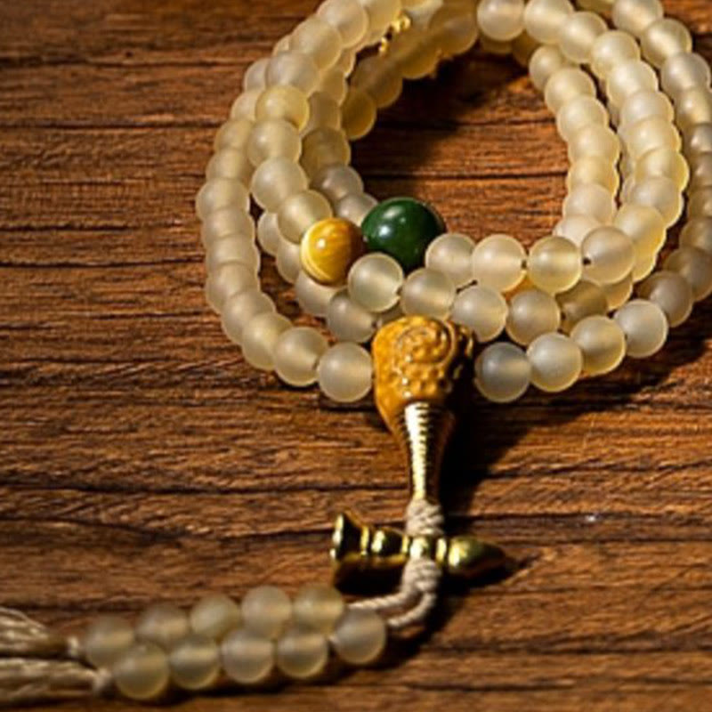 Wear FengShui Tibet 108 Mala Beads Chinese Zodiac Natal Buddha Natural Sheep Horn Wealth Bracelet