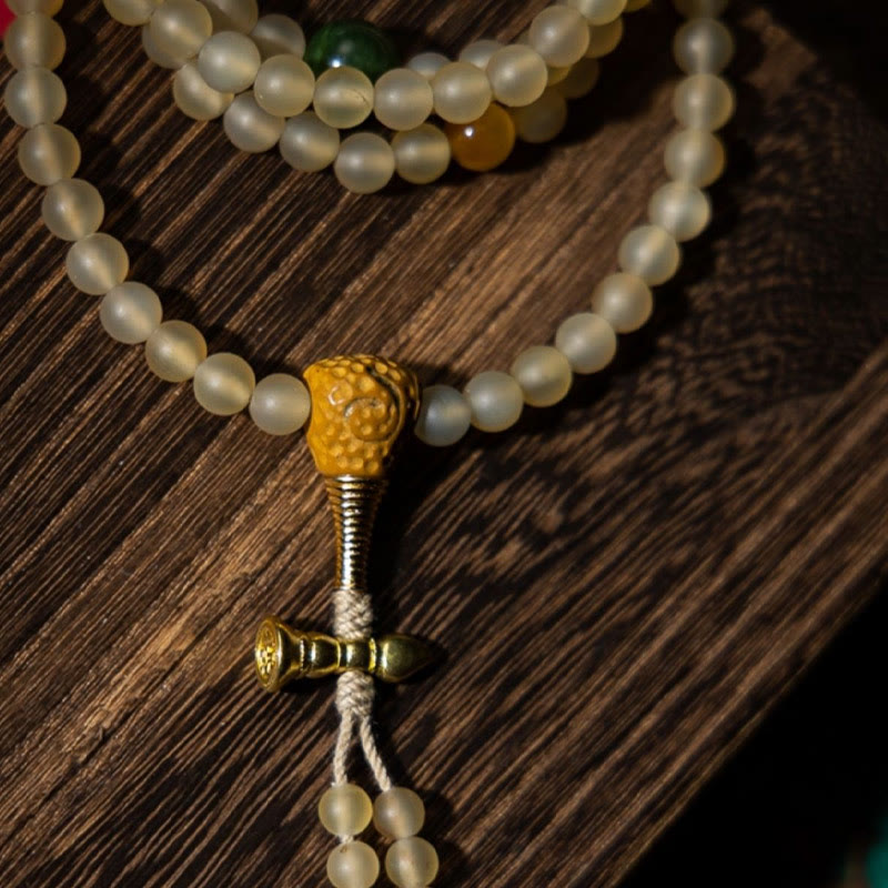 Wear FengShui Tibet 108 Mala Beads Chinese Zodiac Natal Buddha Natural Sheep Horn Wealth Bracelet