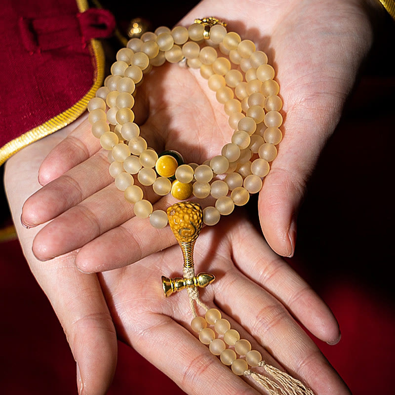 Wear FengShui Tibet 108 Mala Beads Chinese Zodiac Natal Buddha Natural Sheep Horn Wealth Bracelet