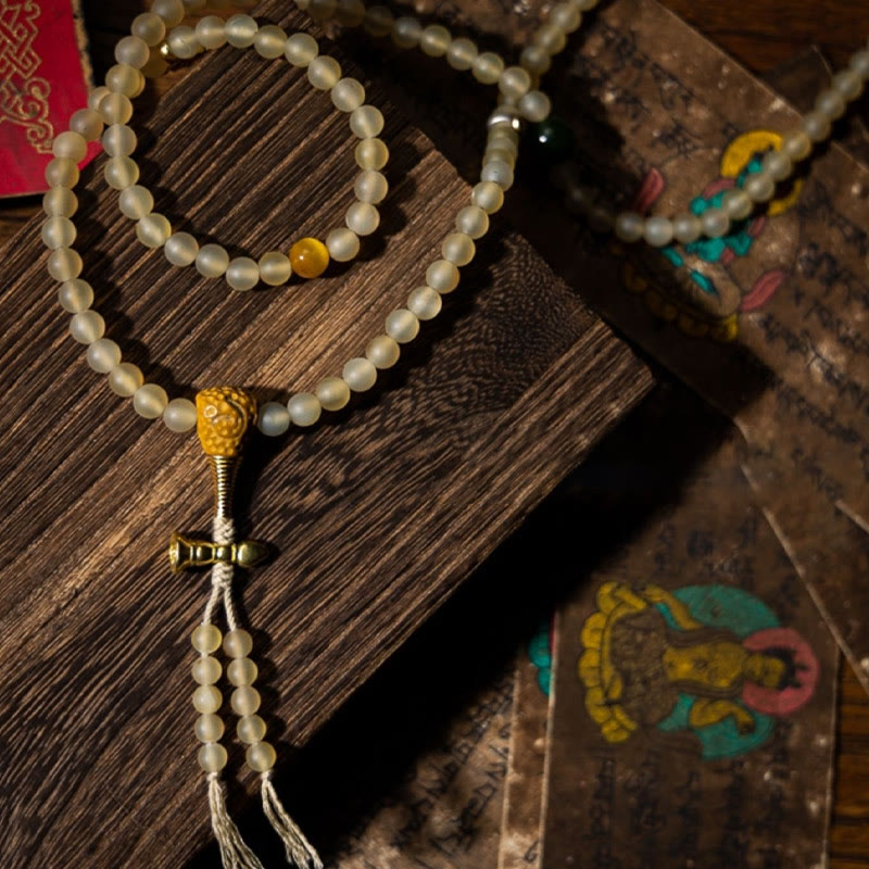 Wear FengShui Tibet 108 Mala Beads Chinese Zodiac Natal Buddha Natural Sheep Horn Wealth Bracelet