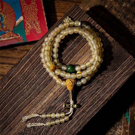 Wear FengShui Tibet 108 Mala Beads Chinese Zodiac Natal Buddha Natural Sheep Horn Wealth Bracelet