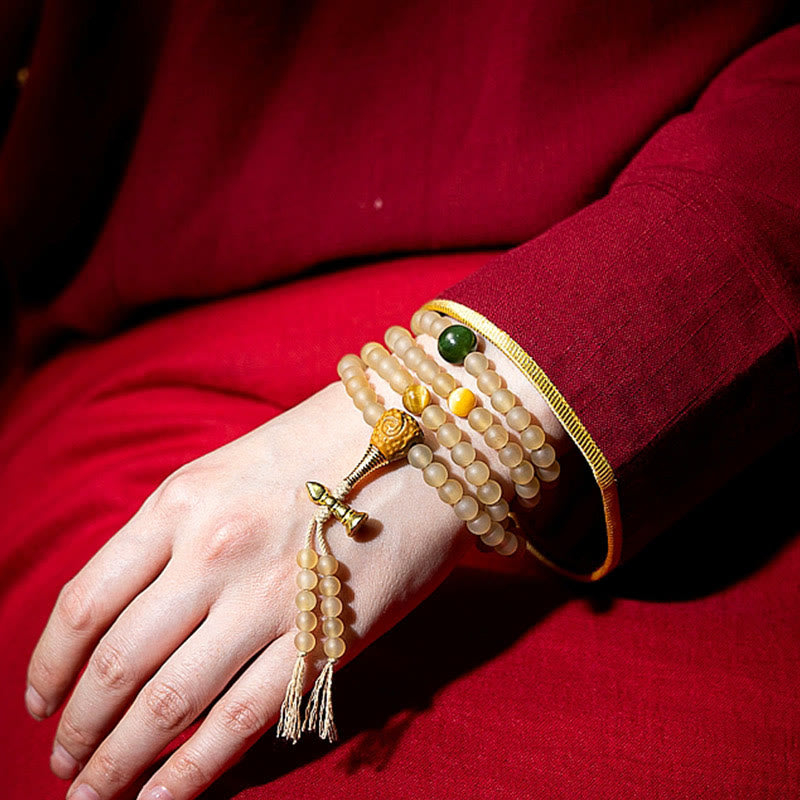 Wear FengShui Tibet 108 Mala Beads Chinese Zodiac Natal Buddha Natural Sheep Horn Wealth Bracelet