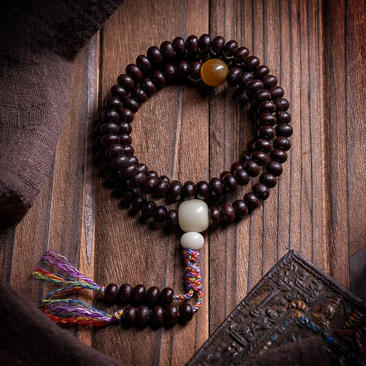Wear FengShui 108 Mala Beads Bowl Bodhi Seed Colored Rope Peace Bracelet