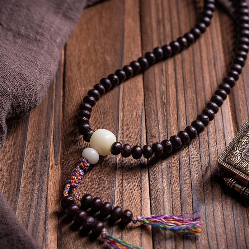 Wear FengShui 108 Mala Beads Bowl Bodhi Seed Colored Rope Peace Bracelet