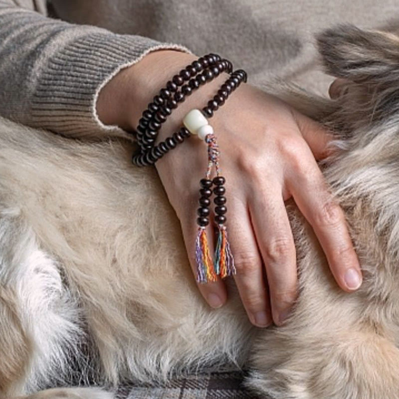 Wear FengShui 108 Mala Beads Bowl Bodhi Seed Colored Rope Peace Bracelet